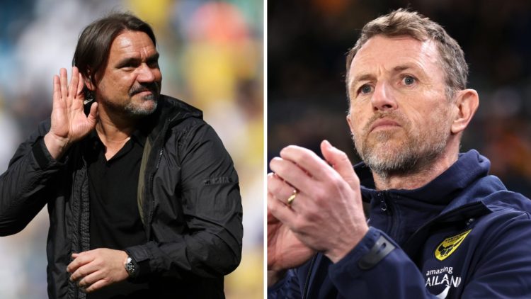 Leeds United manager Daniel Farke and Oxford United boss Gary Rowett in action.