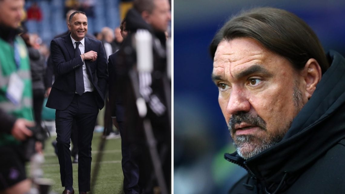 Paraag Marathe attends a Leeds game while Daniel Farke looks on.
