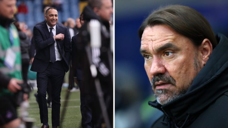 Paraag Marathe attends a Leeds game while Daniel Farke looks on.