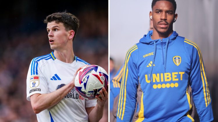 Sam Byram prepares to take a throw-in and Junior Firpo arrives for a game.