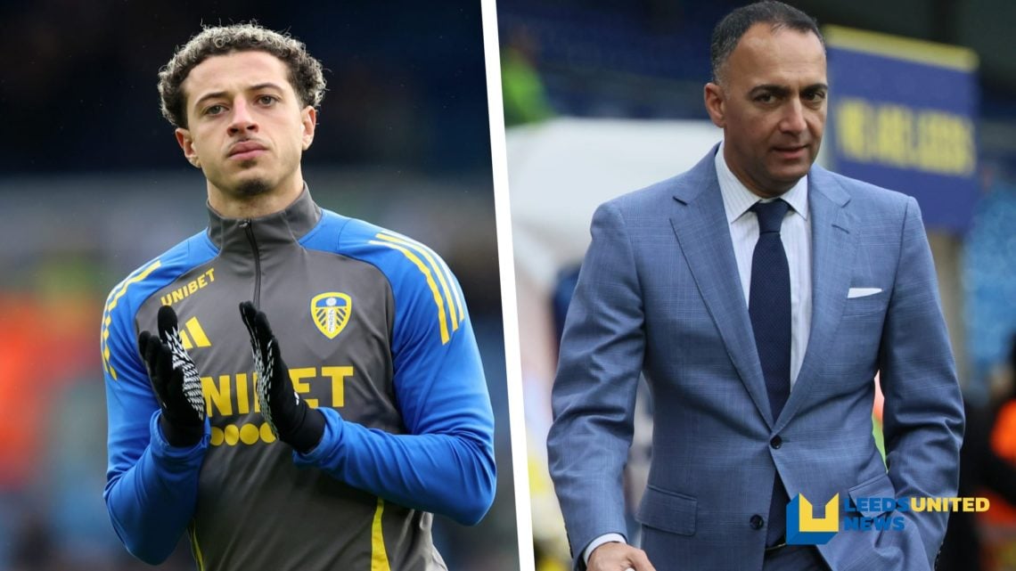 Split image of Leeds United captain Ethan Ampadu clapping the fans, and Leeds United chairman Paraag Marathe.