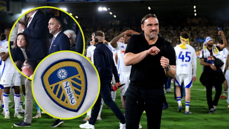 Daniel Farke, Leeds United manager. Inset, Paraag Marathe, owner of Leeds United, inset, Leeds United badge.