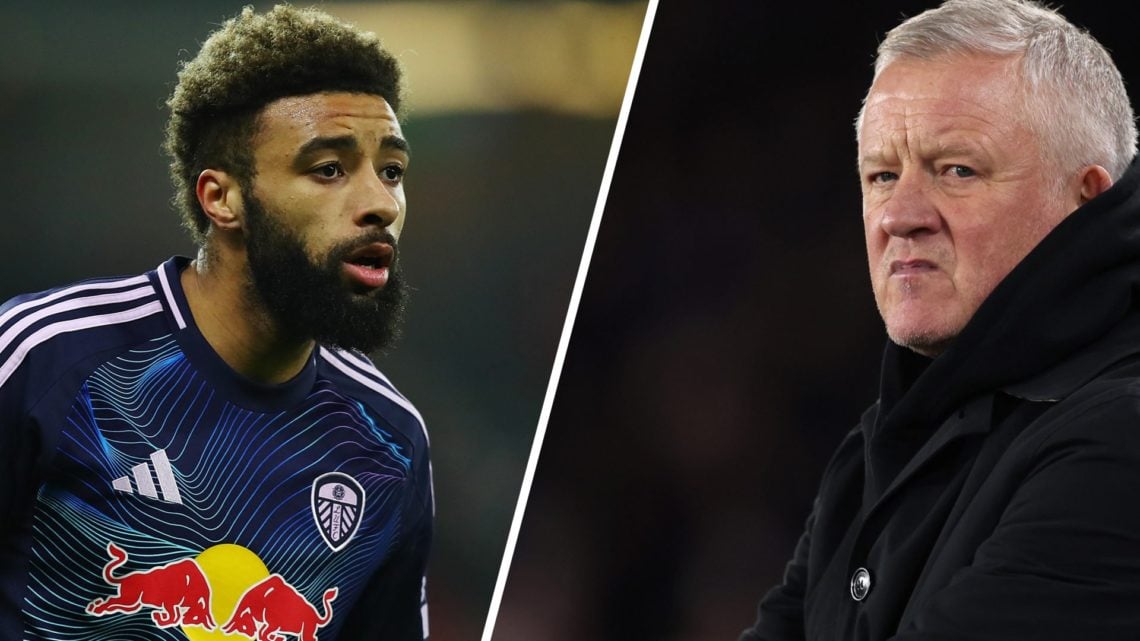 Split image of Leeds United defender Jayden Bogle and Chris Wilder, manager of Sheffield United