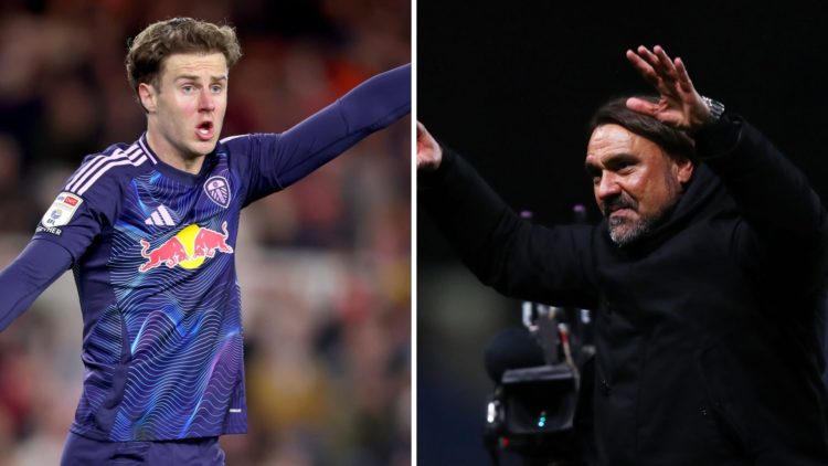 Split image showing Leeds United defender Joe Rodon and his manager Daniel Farke