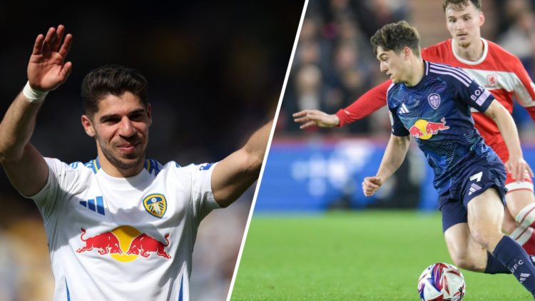 Split image showing Leeds United wingers Manor Solomon and Dan James