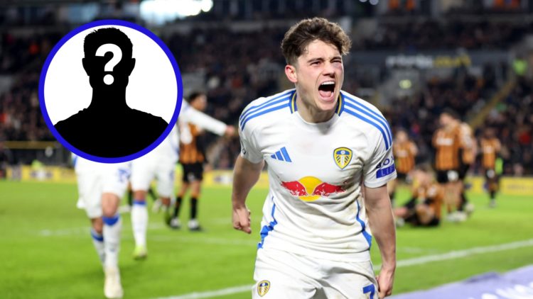 Dan James celebrates a goal for Leeds United vs Hull City. Inset: Mystery figure.