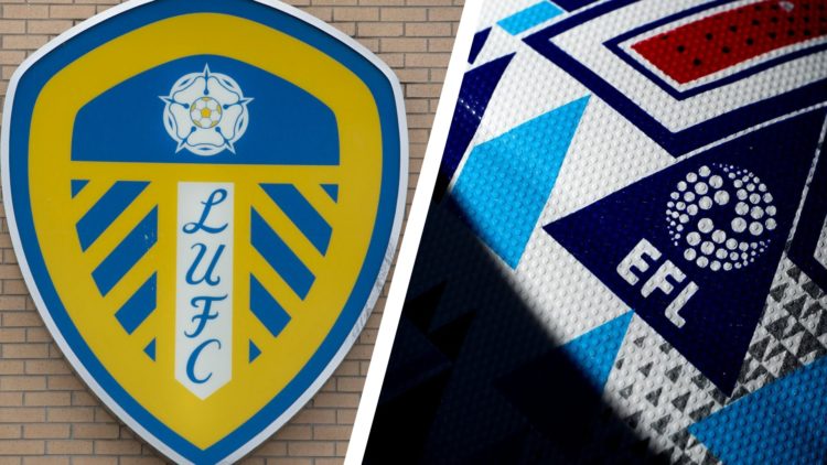 Split image of the Leeds United badge and the logo for the English Football League.