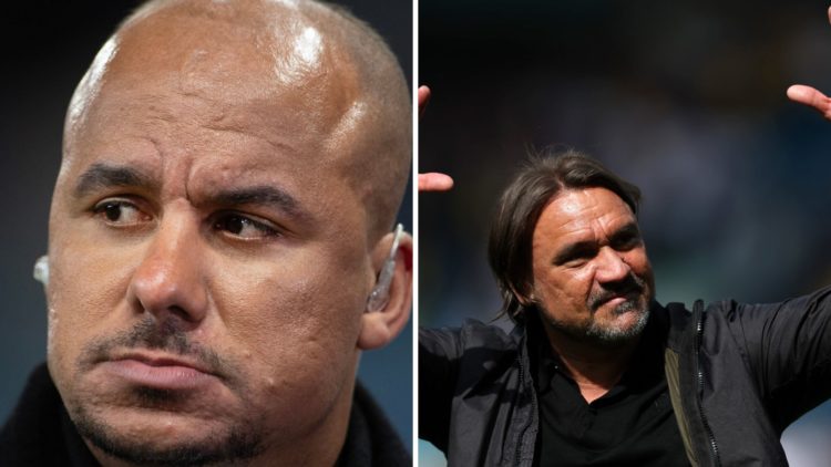 Split image of Gabby Agbonlahor working as a pundit and Leeds United manager Daniel Farke.