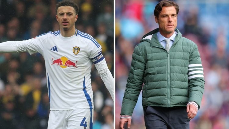 A split image of Leeds United captain Ethan Ampadu and Burnley manager Scott Parker.
