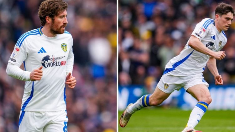 Dan James and Joe Rothwell in action for Leeds United.