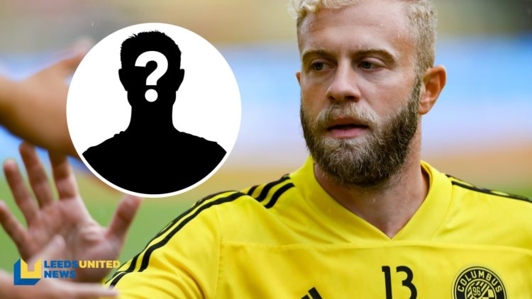 Former Leeds United striker Mike Grella playing for Columbus Crew. Inset a picture of a mystery player.