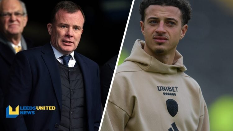 Split image of Leeds United CEO Angus Kinnear and Leeds player/captain Ethan Ampadu.