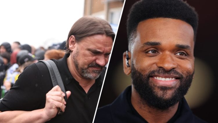 Daniel Farke attends a Leeds match as Darren Bent works as a pundit.