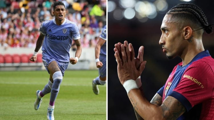 Raphinha in his final game for Leeds United and now, in a Barcelona shirt.