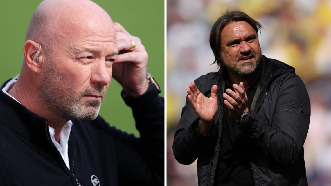 Alan Shearer while working as a pundit and Daniel Farke applauding Leeds fans.