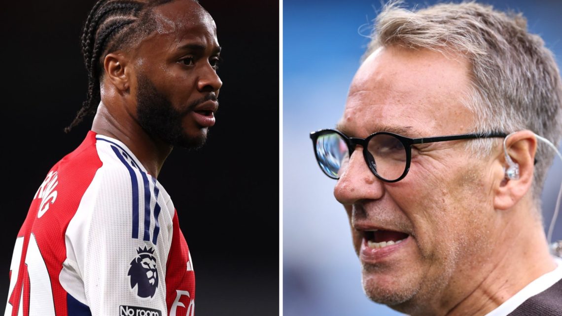 Raheem Sterling in action for Arsenal and Paul Merson on punditry duty.