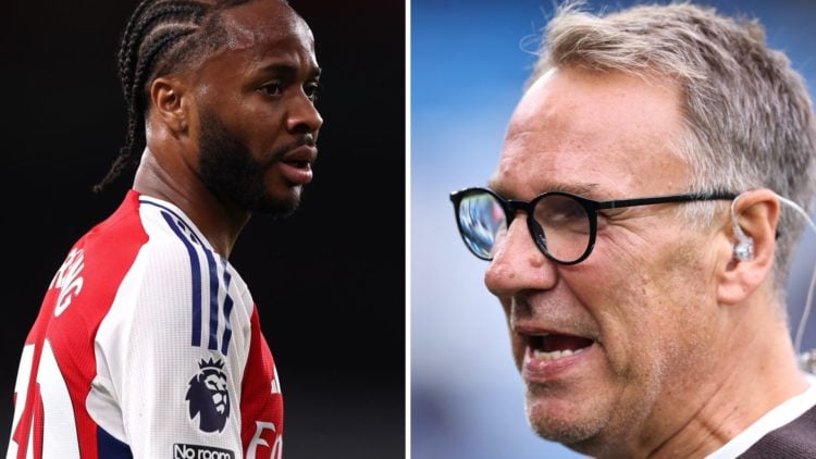 Raheem Sterling in action for Arsenal and Paul Merson on punditry duty.