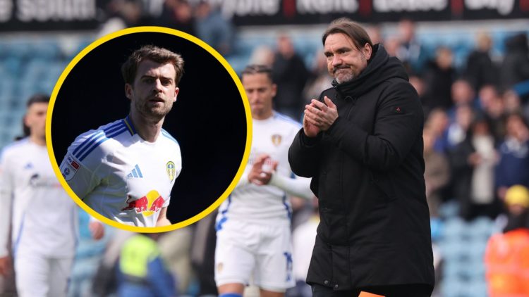 Daniel Farke applauds Leeds fans. Inset: Patrick Bamford in action.