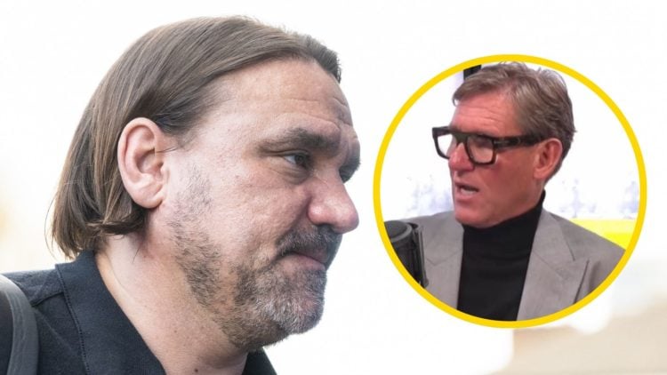 Close-up of Leeds United manager Daniel Farke. Inset: Simon Jordan on TalkSport.