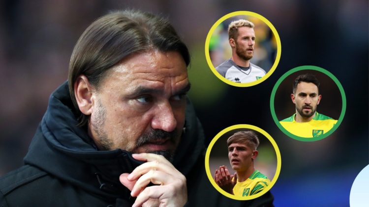 Leeds United manager Daniel Farke: Insets: Norwich City players Ralf Faahrmann, Lukas Rupp, Brandon Williams.