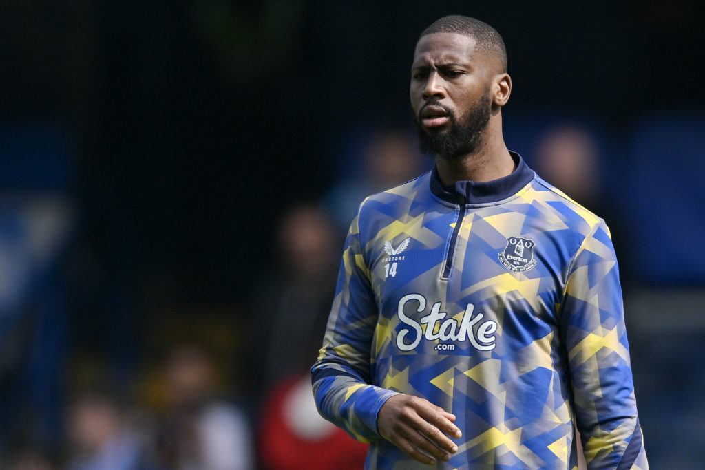 Everton striker Beto warms up ahead of a game against Chelsea.