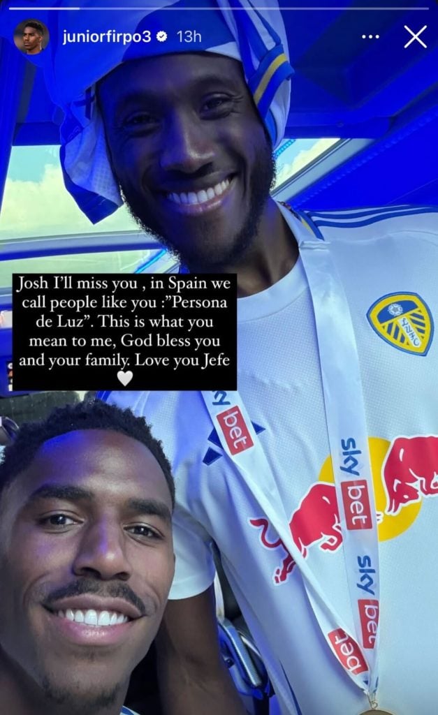 Screenshot of Junior Firpo's message to Josuha Guilavogui after Leeds United announced the midfielder's exit.