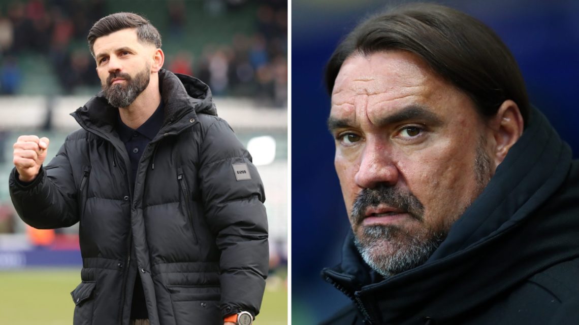 Split image of Plymouth Argyle manager Miron Muslic in 2025 and Daniel Farke, Leeds United boss.