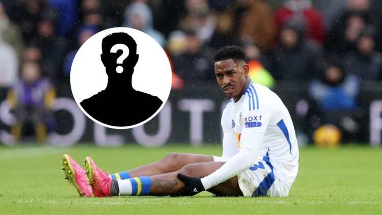 Junior Firpo sitting on the ground during a Leeds United game after suffering an injury. Inset: Mystery figure.