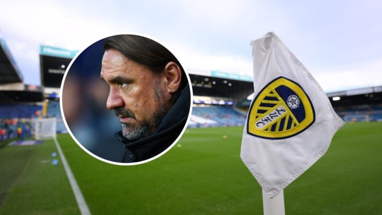 A general view of Leeds United's Elland Road stadium before a game. Inset a picture of a Leeds United manager Daniel Farke.
