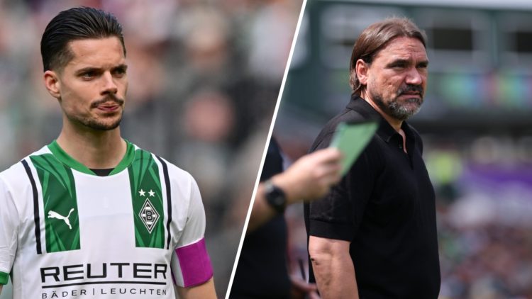 Split image of Borussia Mochengladbach midfielder Julian Weigl in 2025 and Daniel Farke, Leeds United manager.