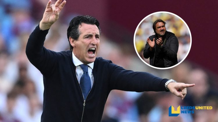 Split image of Aston Villa manager Unai Emery on the touchline, and Leeds United manager Daniel Farke clapping the supporters.
