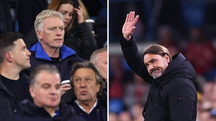 David Moyes watches a match away from the dugout and Daniel Farke waving to Leeds fans.