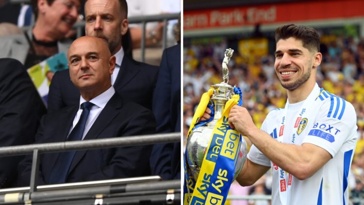 Daniel Levy watches his Tottenham side as Manor Solomon celebrates the Championship title.