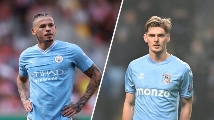 Split image: Kalvin Phillips in action for Manchester City (L). Coventry City's Jack Rudoni (R).