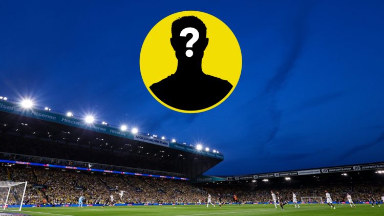 Leeds United's stadium Elland Road in 2025. Inset, LUN Mystery Player Icon.