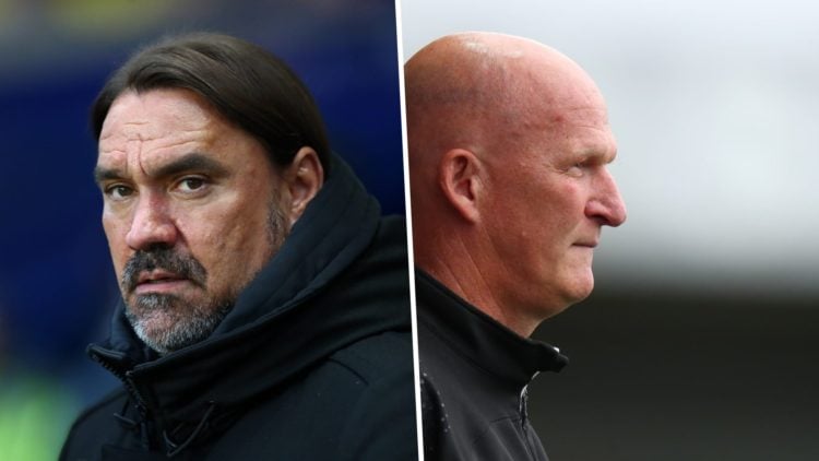 Split image: Leeds United boss Daniel Farke (L) and Simon Grayson (R).