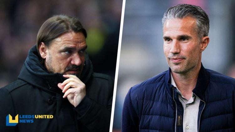 Split image of Leeds United manager Daniel Farke and Feyenoord manager Robin van Persie.