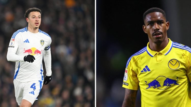 Ethan Ampadu in action for Leeds and Junior Firpo during a Leeds outing.