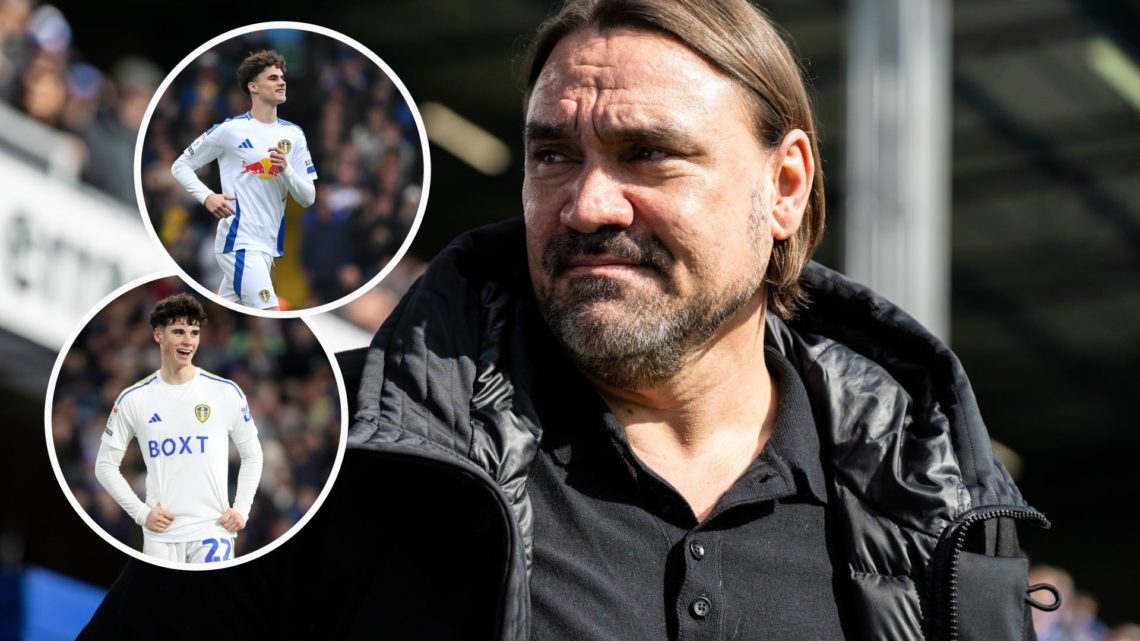 Leeds United manager Daniel Farke. Inset, Harry Gray making his Leeds debut. Inset, Archie Gray at Leeds in 2024.