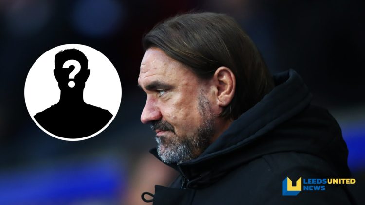 Leeds United manager Daniel Farke looks on. Inset a picture of a mystery player.