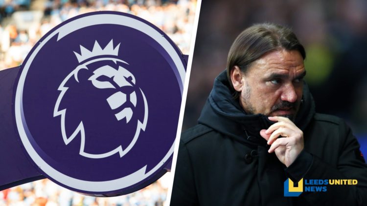 Split image of the official Premier League logo, and Leeds United manager Daniel Farke on the sidelines.