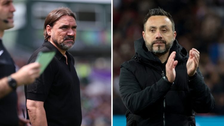Daniel Farke during Leeds' win over Plymouth and Roberto De Zerbi on Sunday.