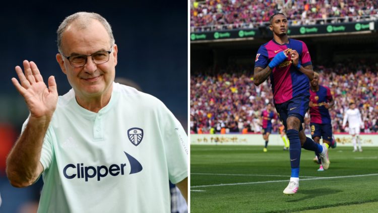 Raphinha scores for Barcelona in the El Clasico and Marcelo Bielsa during his time as Leeds manager.