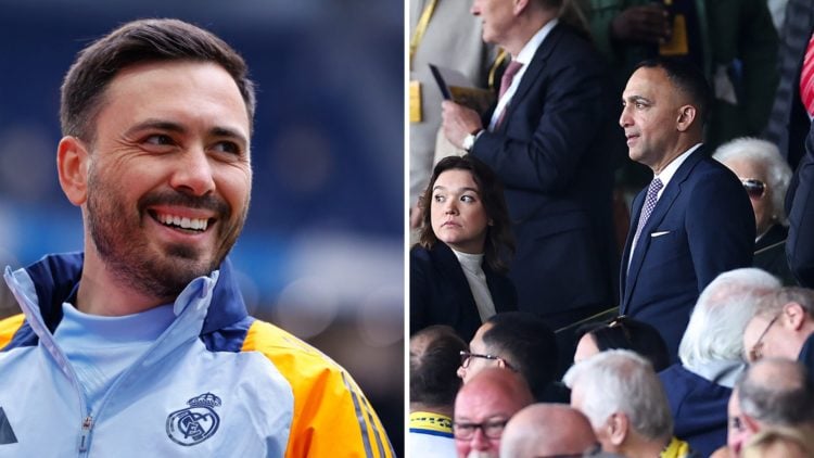 Davide Ancelotti during a Real Madrid game and Paraag Marathe in the stands at a Leeds match.