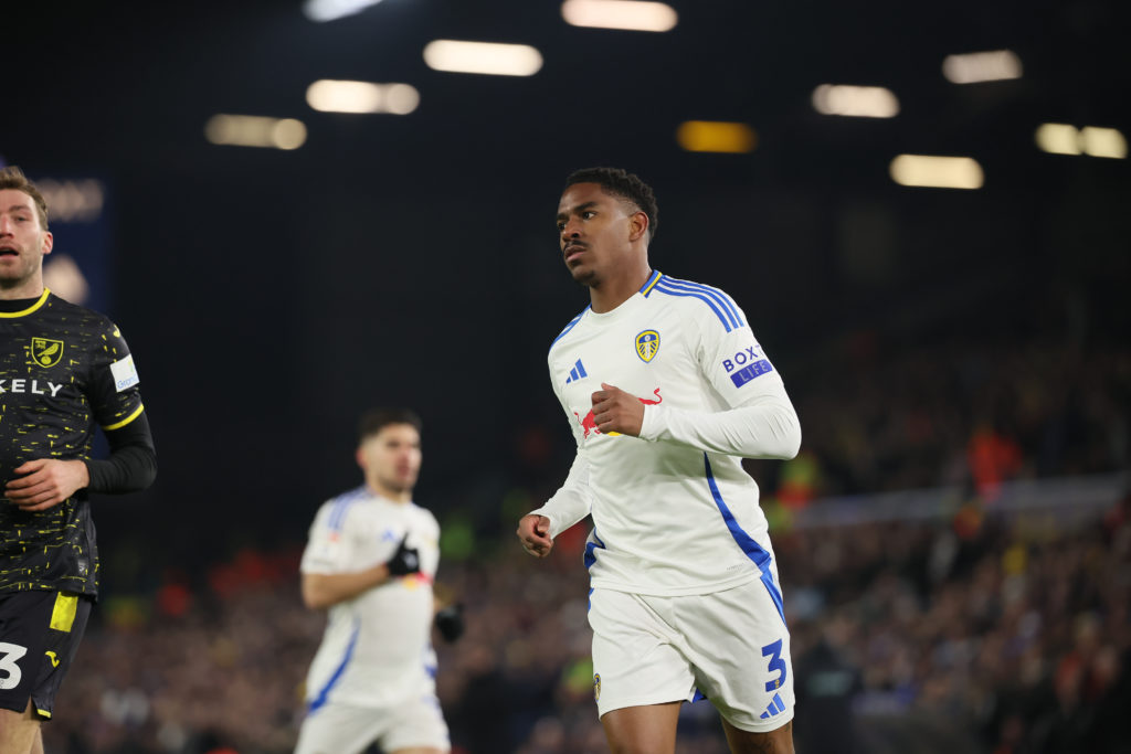 Junior Firpo in action for Leeds United against Norwich City.