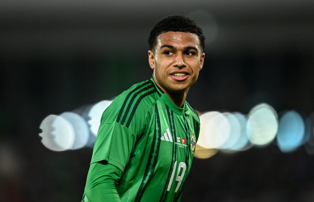 Shea Charles in action for Norhern Ireland against Switzerland.