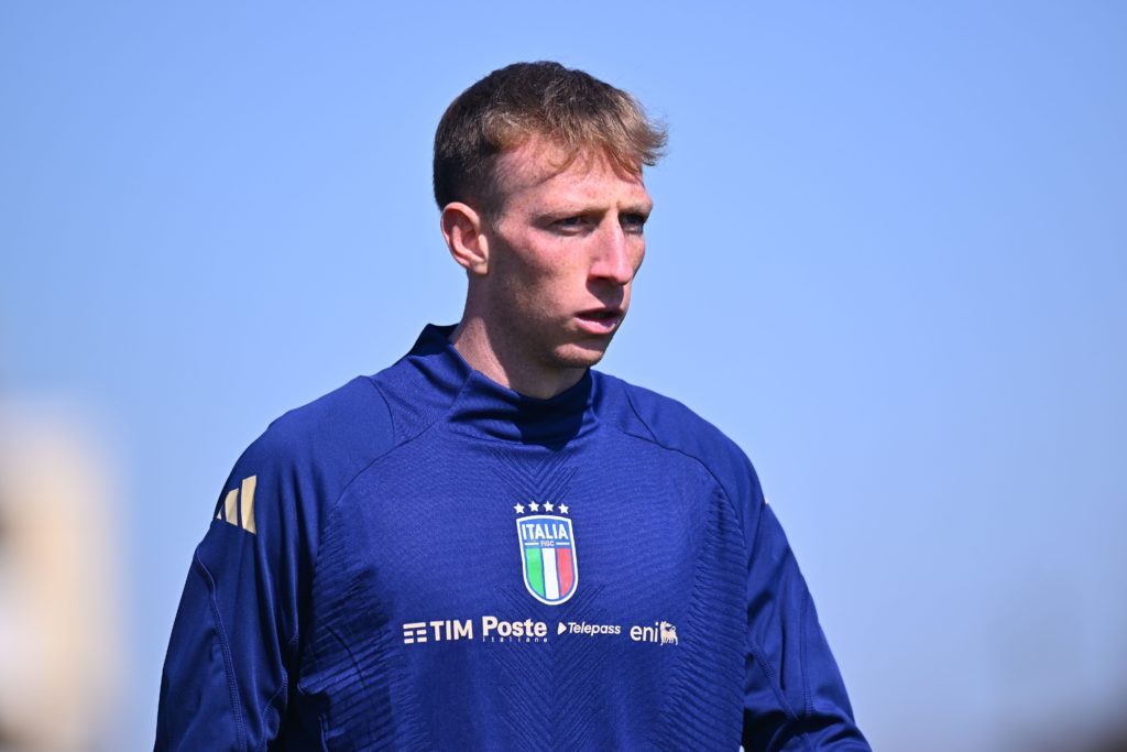 Nicolo Bertola in action for Italy's U21 side.