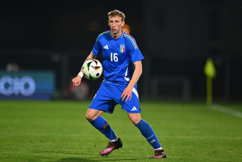 Nicolo Bertola in action for Italy's U21 side.