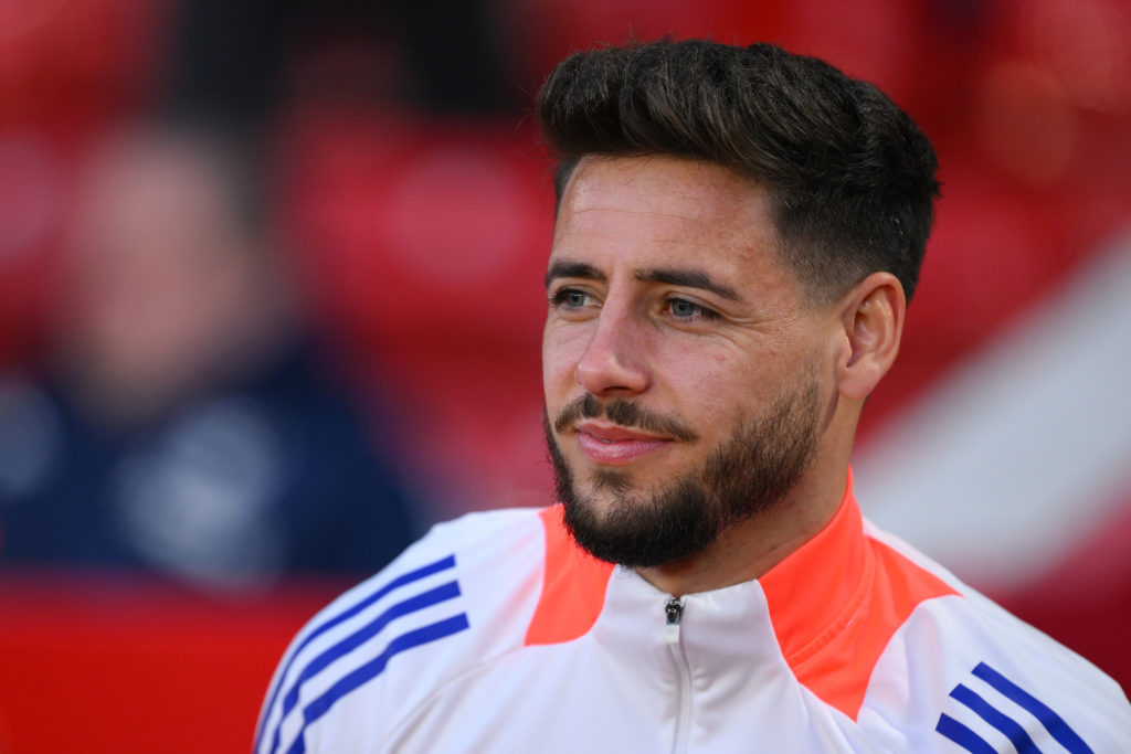 Alex Moreno looks on during a Nottingham Forest match.