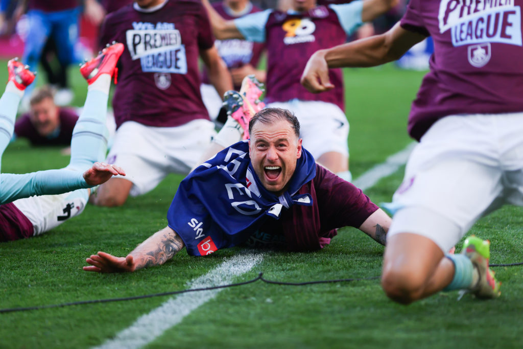 Ashley Barnes celebrates Burnley winning promotion